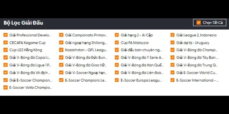 Chọn trận đấu đang diễn ra